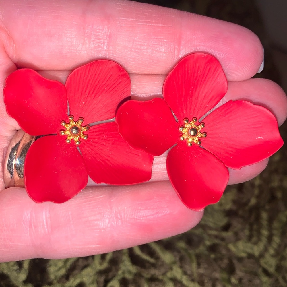 Red flower earrings